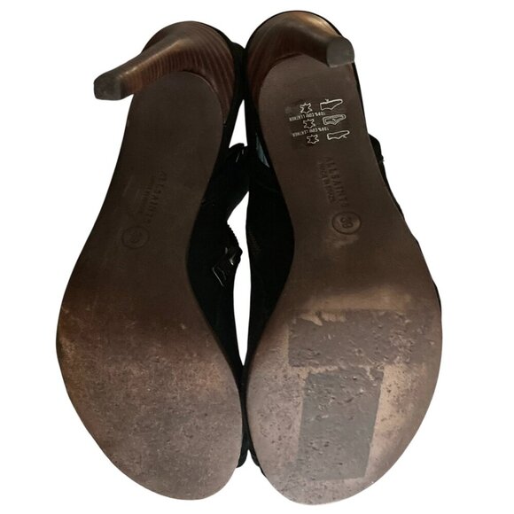 ALL SAINTS Vibrant Open Toe High Heeled Suede Ankle Booties Heels Black - Picture 9 of 10